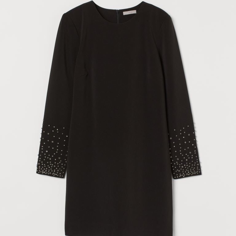 **NEW** H&M Appliqued black sparkle sleeve dress